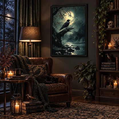 Raven Under the Moonlight Forest Wall Art 6