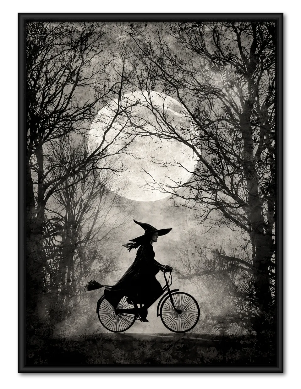 Witch Riding Bicycle Under Moonlight Wall Art 1
