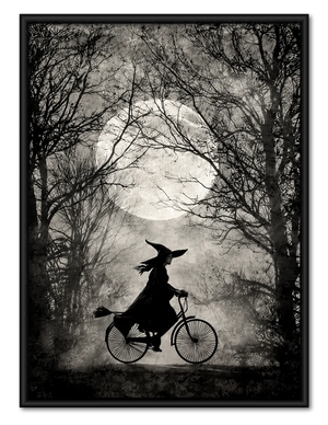 Witch Riding Bicycle Under Moonlight Wall Art