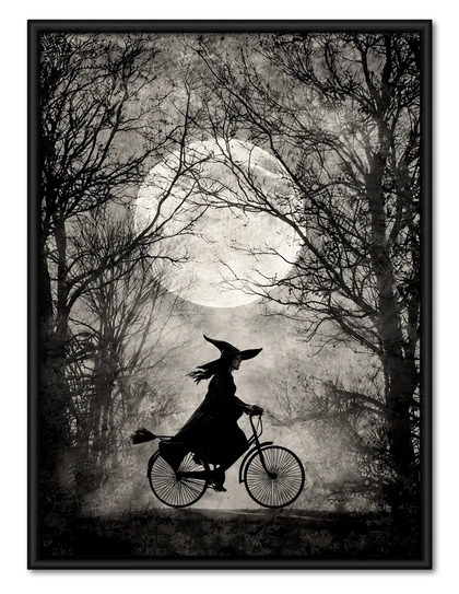 Witch Riding Bicycle Under Moonlight Wall Art