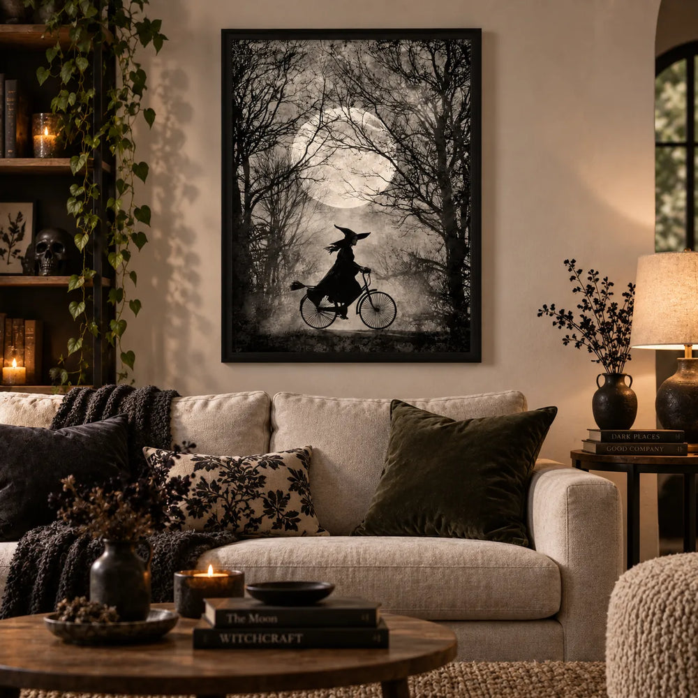 Witch Riding Bicycle Under Moonlight Wall Art 2