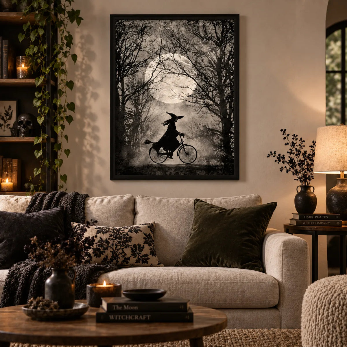 Witch Riding Bicycle Under Moonlight Wall Art 2