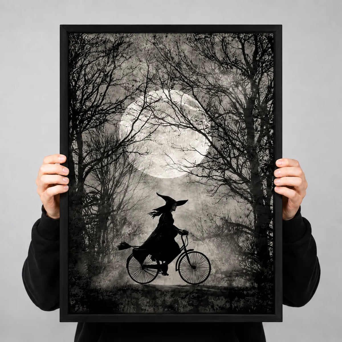 Witch Riding Bicycle Under Moonlight Wall Art 3