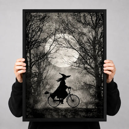 Witch Riding Bicycle Under Moonlight Wall Art 3