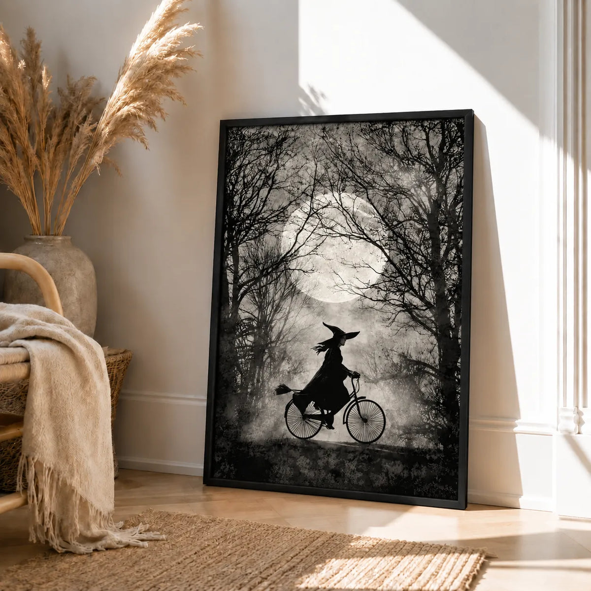 Witch Riding Bicycle Under Moonlight Wall Art 4