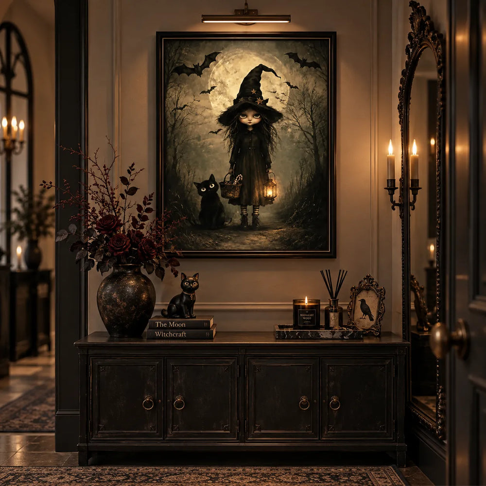 Little Witch and Black Cat Moonlight Wall Art 2