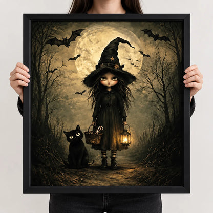 Little Witch and Black Cat Moonlight Wall Art 3