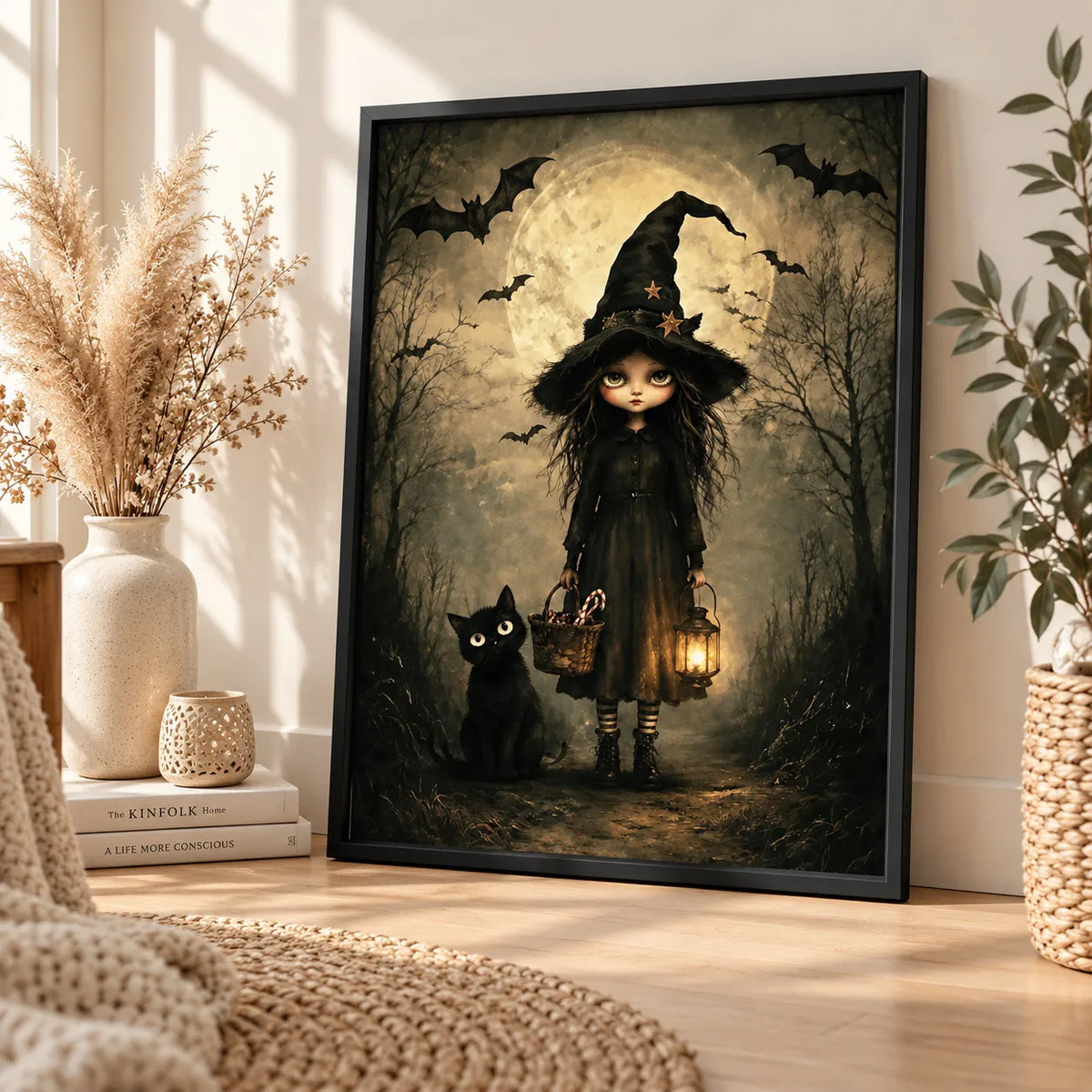 Little Witch and Black Cat Moonlight Wall Art 4