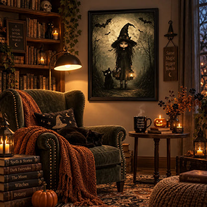 Little Witch and Black Cat Moonlight Wall Art 5