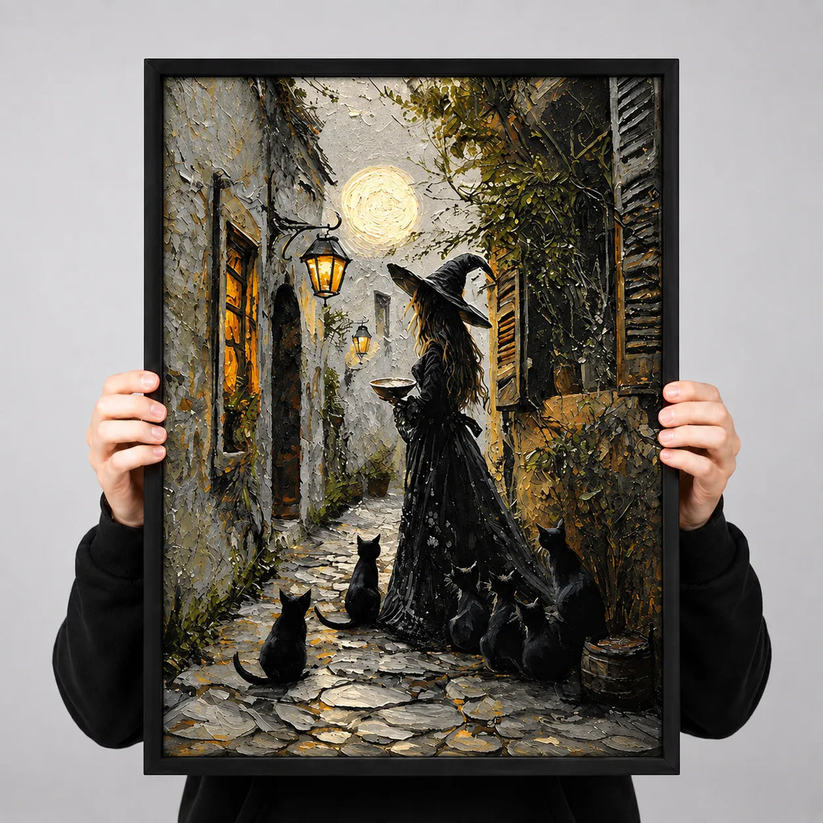 Witch and Black Cats Moonlit Alley Wall Art 3