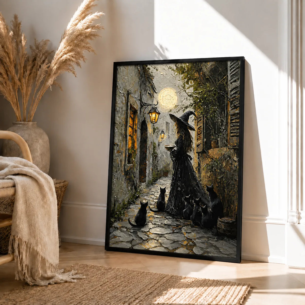 Witch and Black Cats Moonlit Alley Wall Art 4