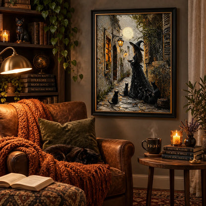Witch and Black Cats Moonlit Alley Wall Art 5
