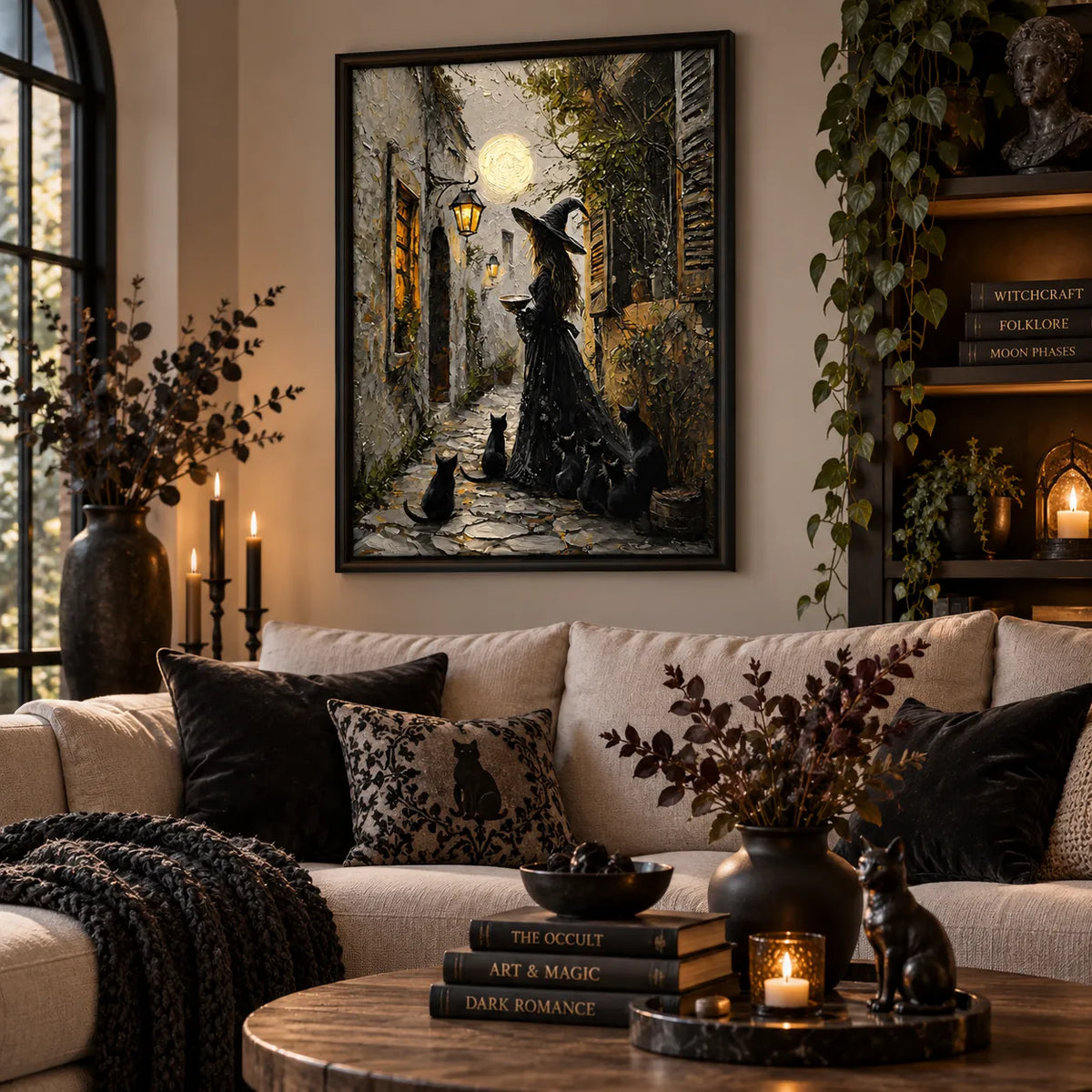 Witch and Black Cats Moonlit Alley Wall Art 6