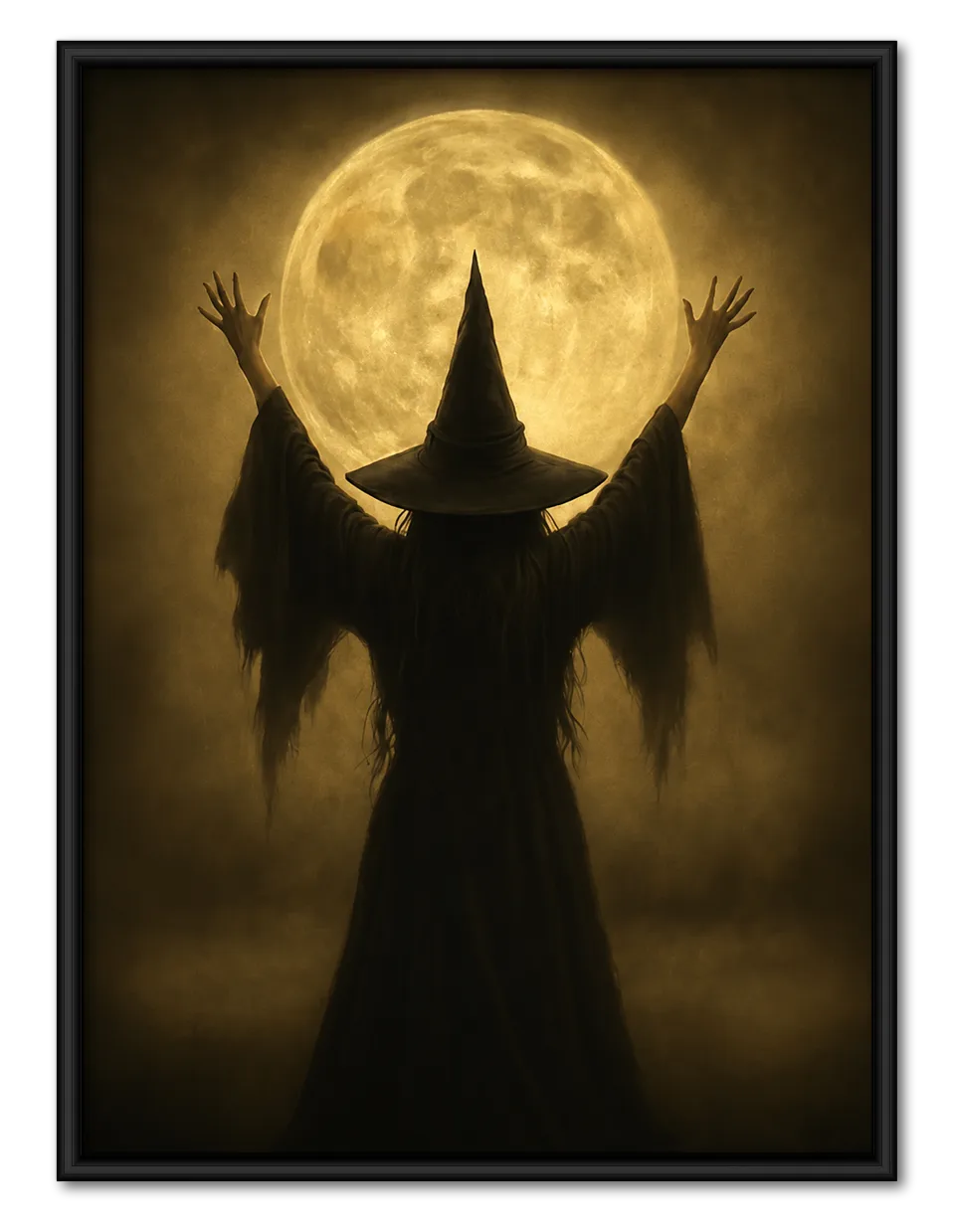 Witch Silhouette Under the Golden Moon Wall Art 1