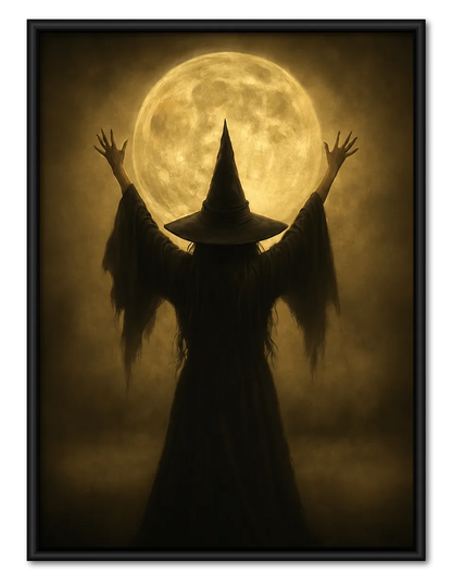 Witch Silhouette Under the Golden Moon Wall Art 1