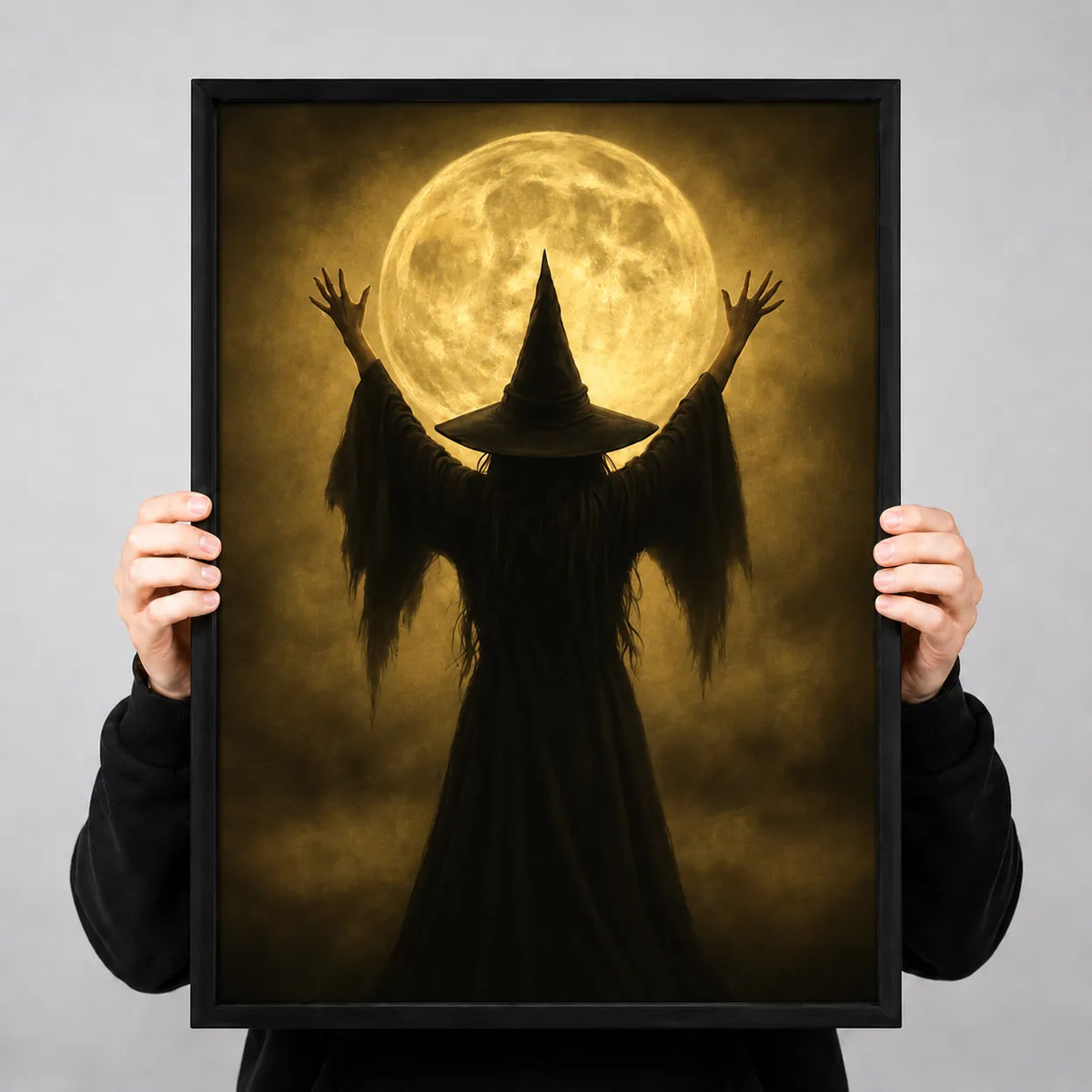 Witch Silhouette Under the Golden Moon Wall Art 3