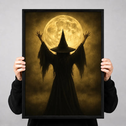 Witch Silhouette Under the Golden Moon Wall Art 3