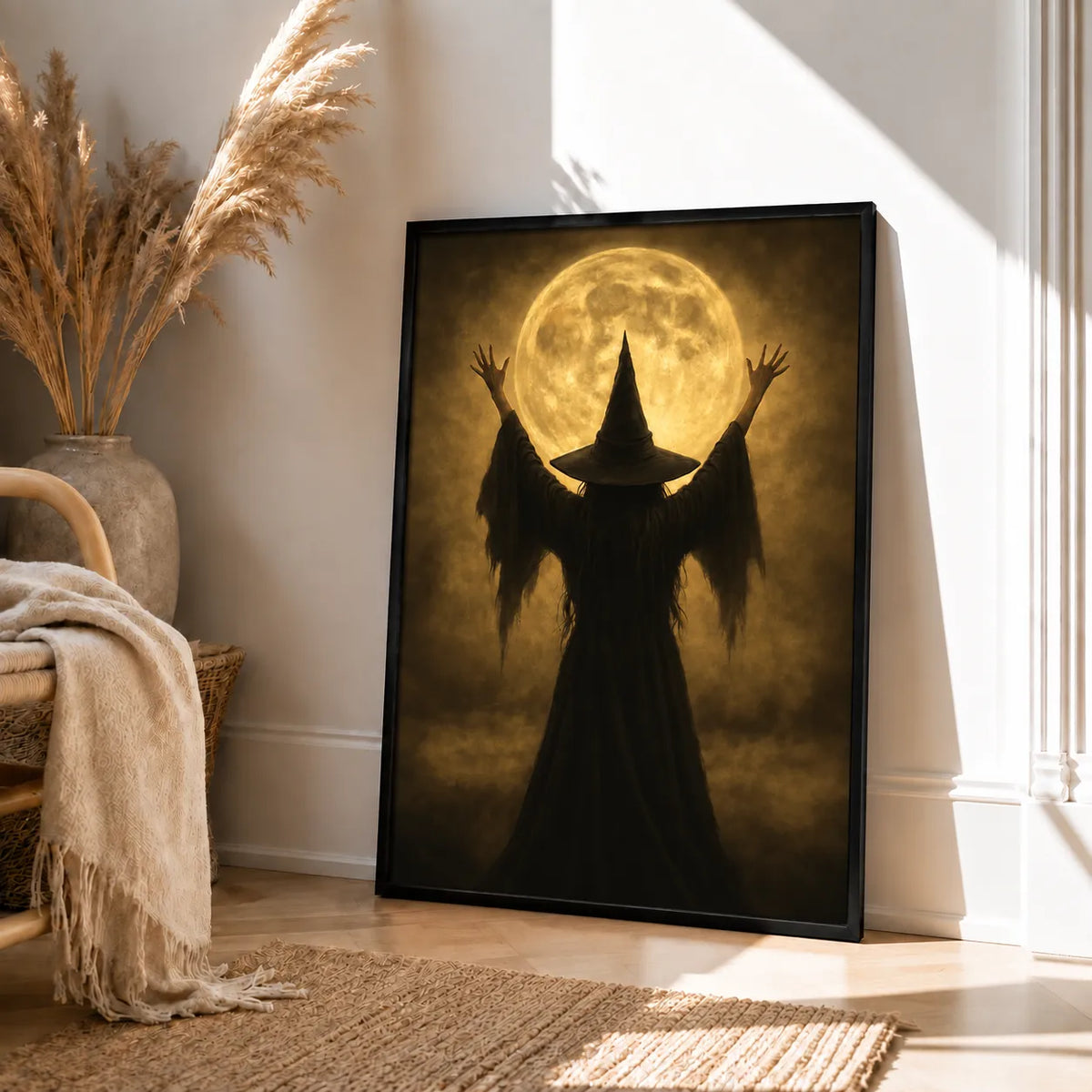 Witch Silhouette Under the Golden Moon Wall Art 4