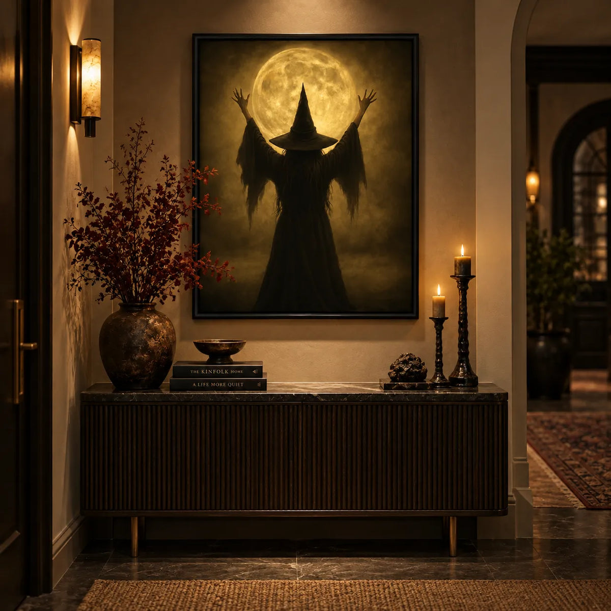 Witch Silhouette Under the Golden Moon Wall Art 5