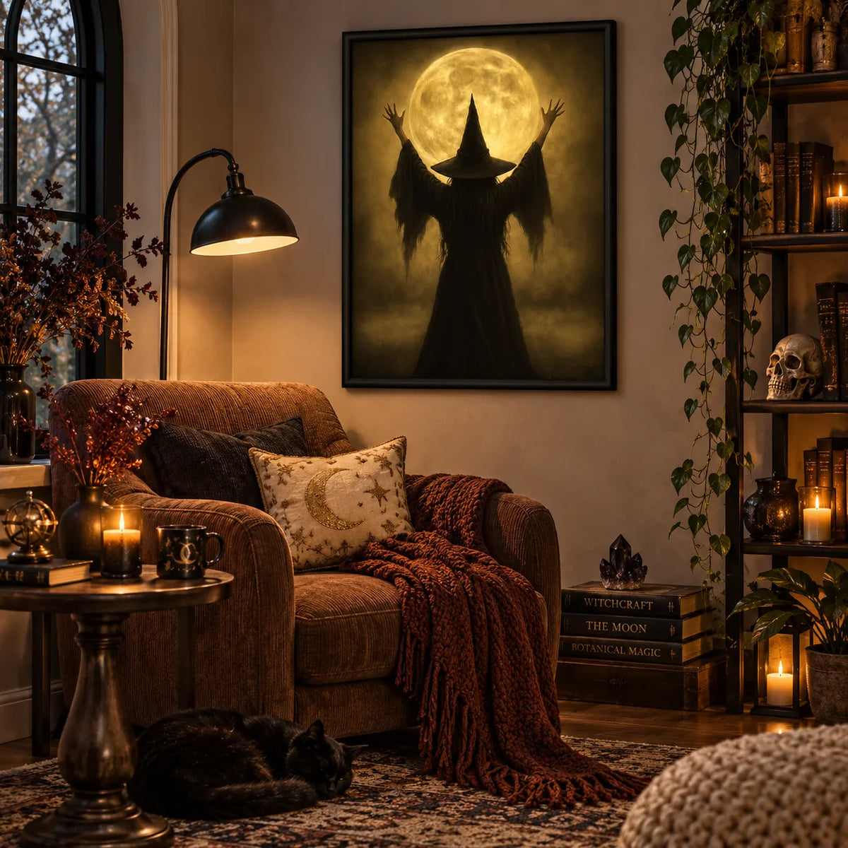 Witch Silhouette Under the Golden Moon Wall Art 6