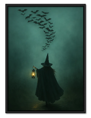 Witch with Lantern and Flying Bats Wall Art