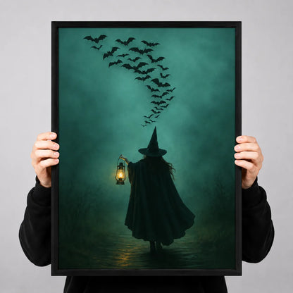 Witch with Lantern and Flying Bats Wall Art 3