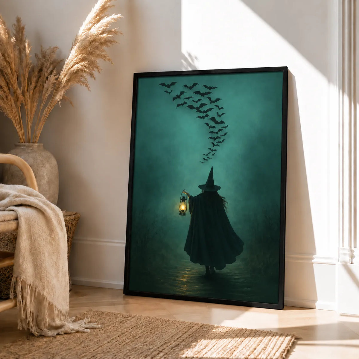 Witch with Lantern and Flying Bats Wall Art 4