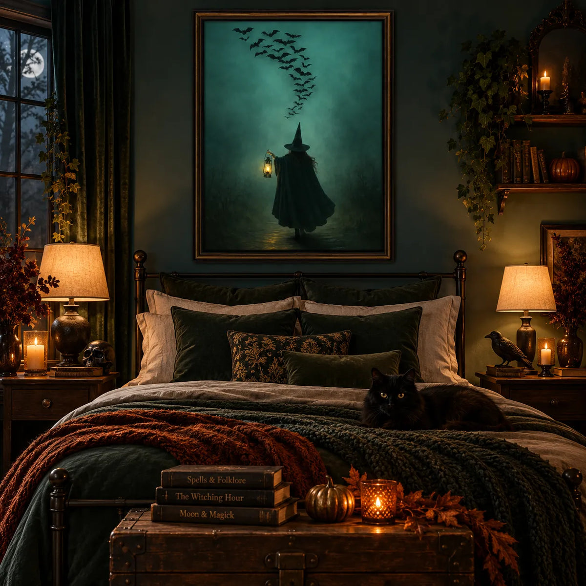 Witch with Lantern and Flying Bats Wall Art 6