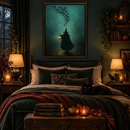 Witch with Lantern and Flying Bats Wall Art 6