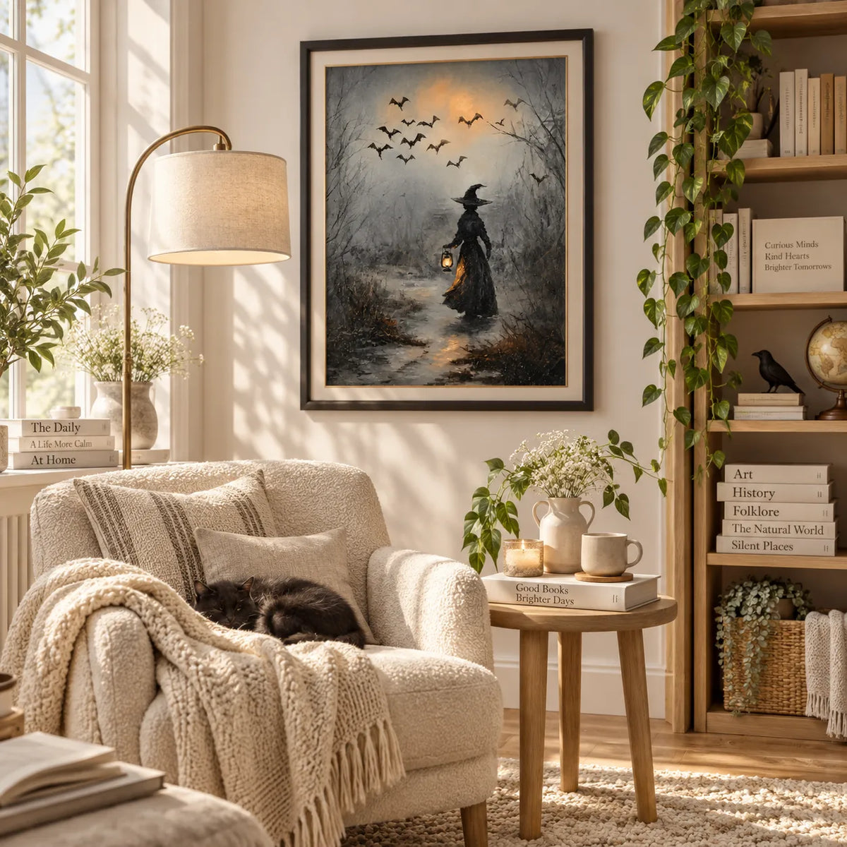 Witch Walking Through Misty Bat Forest Wall Art 5