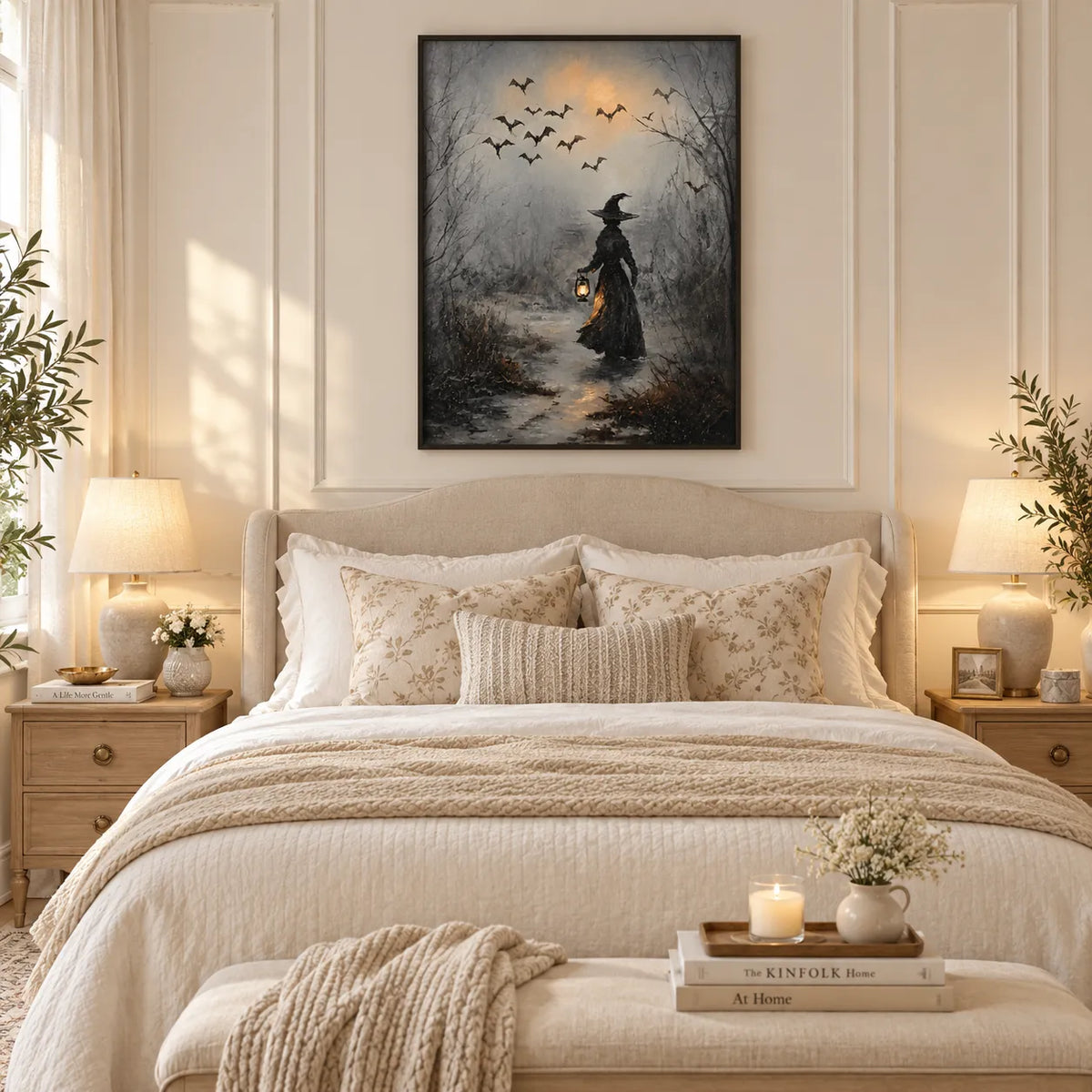 Witch Walking Through Misty Bat Forest Wall Art 6