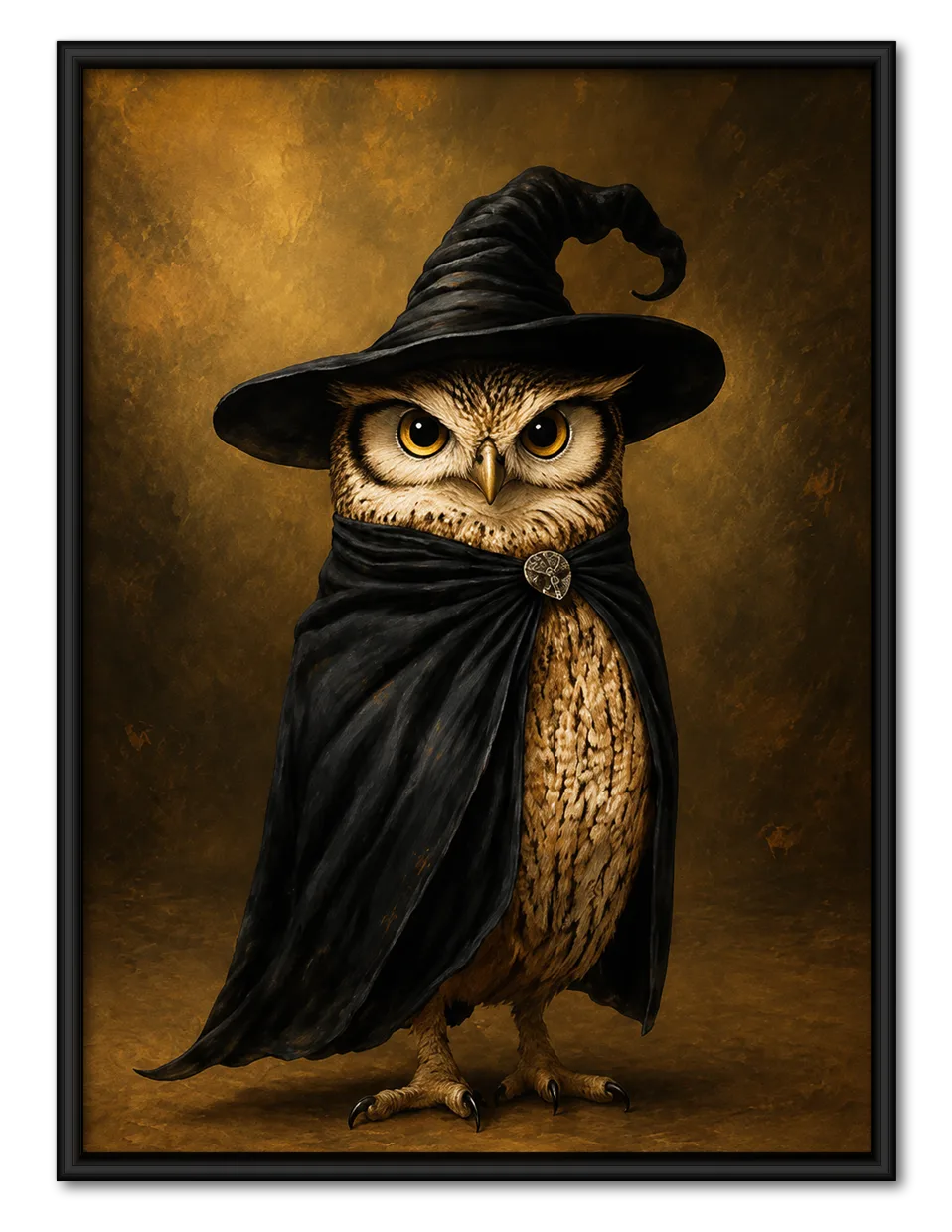 Witch Owl in Black Cloak Halloween Wall Art 1
