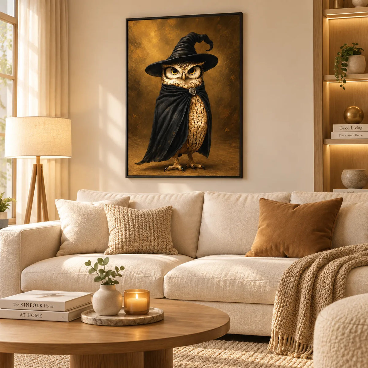 Witch Owl in Black Cloak Halloween Wall Art 2