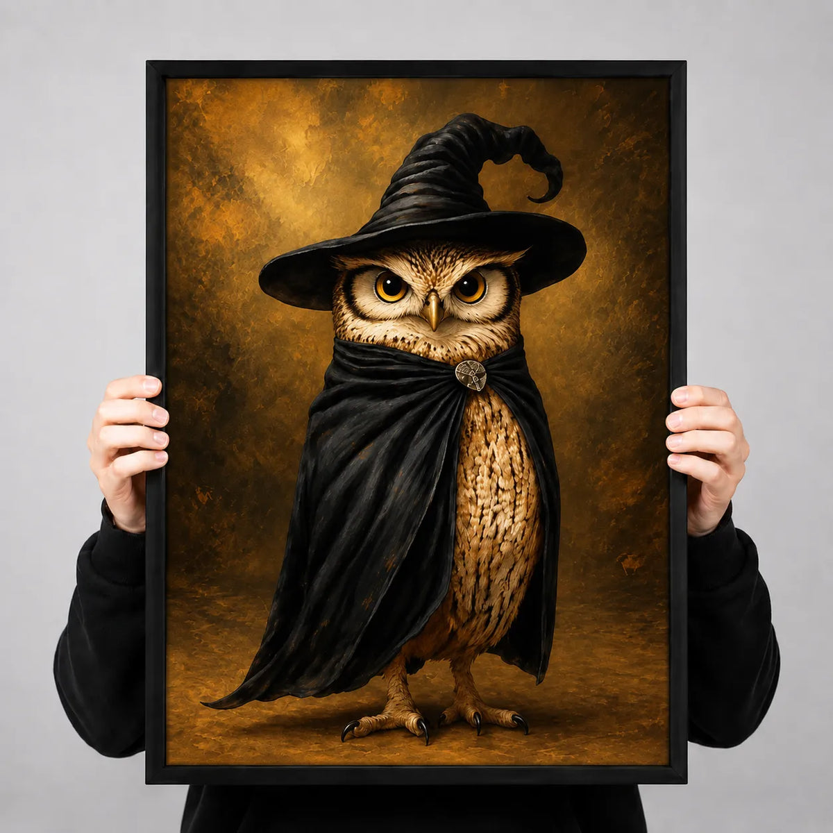 Witch Owl in Black Cloak Halloween Wall Art 3