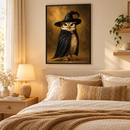 Witch Owl in Black Cloak Halloween Wall Art 5