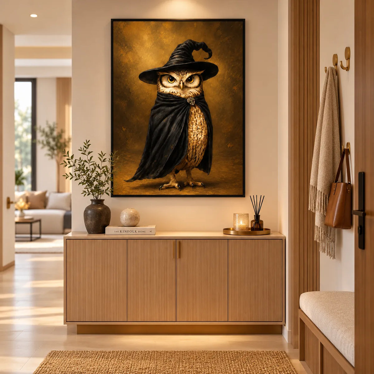 Witch Owl in Black Cloak Halloween Wall Art 6