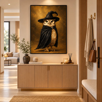 Witch Owl in Black Cloak Halloween Wall Art 6