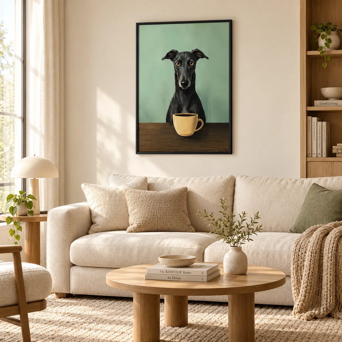 Black Greyhound with Coffee Cup Wall Art 2