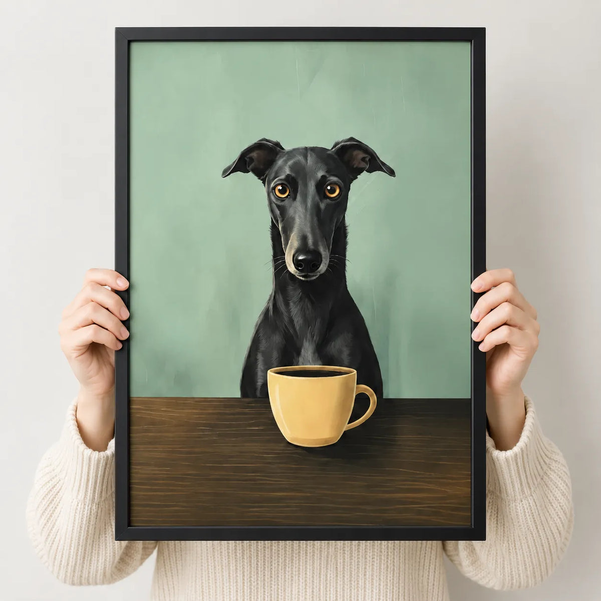Black Greyhound with Coffee Cup Wall Art 3