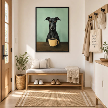 Black Greyhound with Coffee Cup Wall Art 5