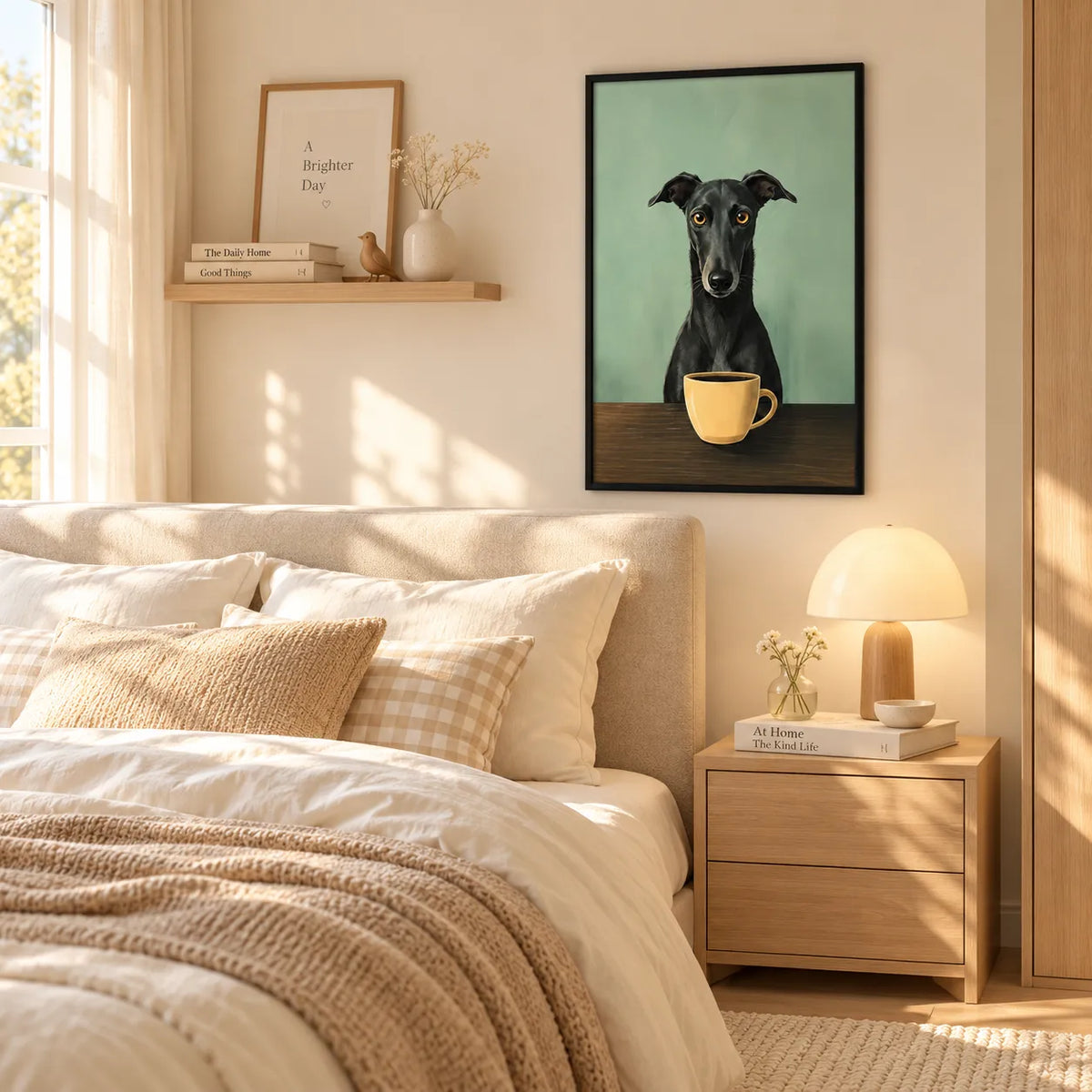 Black Greyhound with Coffee Cup Wall Art 6