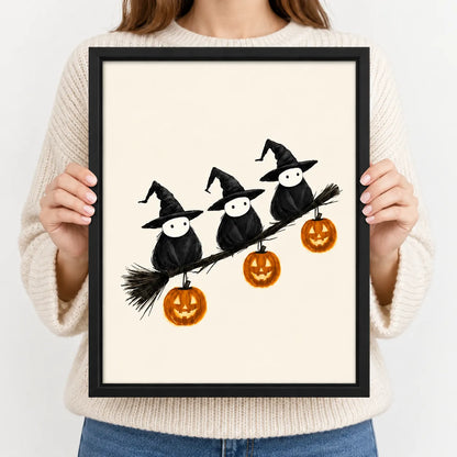 Three Witch Crows Halloween Wall Art 3
