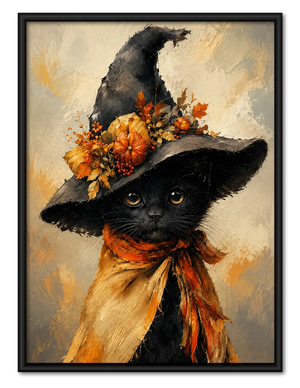Black Cat Witch Hat Autumn Wall Art
