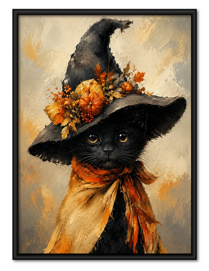 Black Cat Witch Hat Autumn Wall Art 1