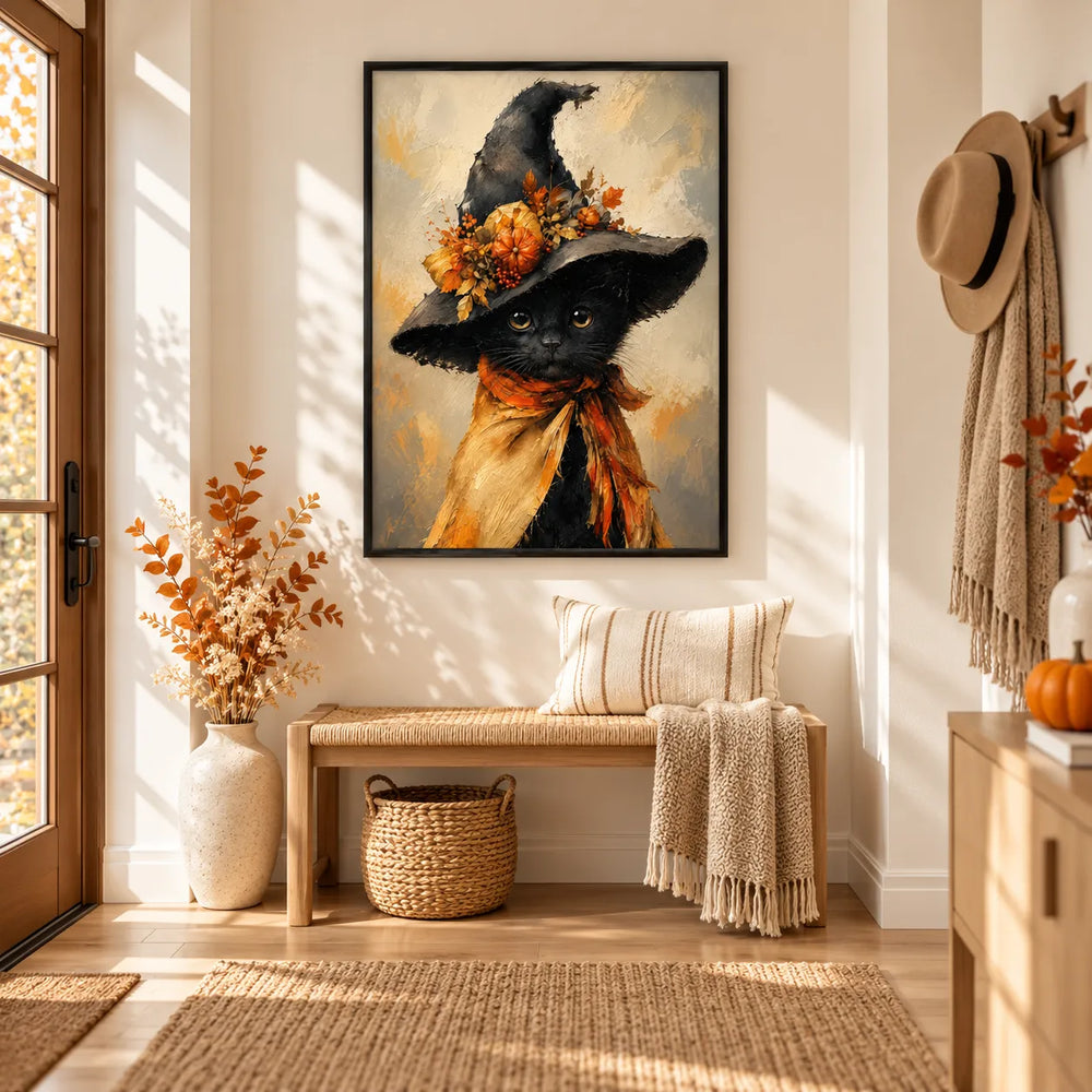Black Cat Witch Hat Autumn Wall Art 2