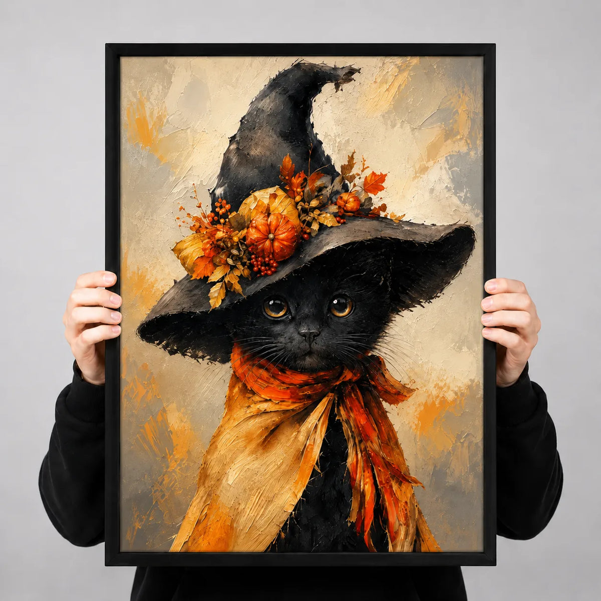 Black Cat Witch Hat Autumn Wall Art 3