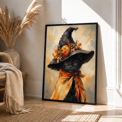 Black Cat Witch Hat Autumn Wall Art 4