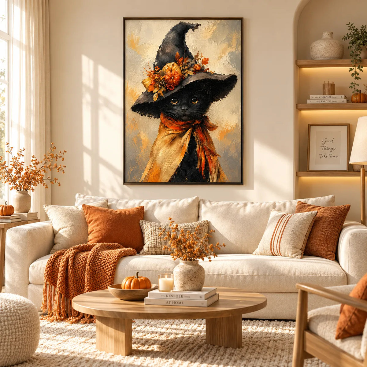 Black Cat Witch Hat Autumn Wall Art 5