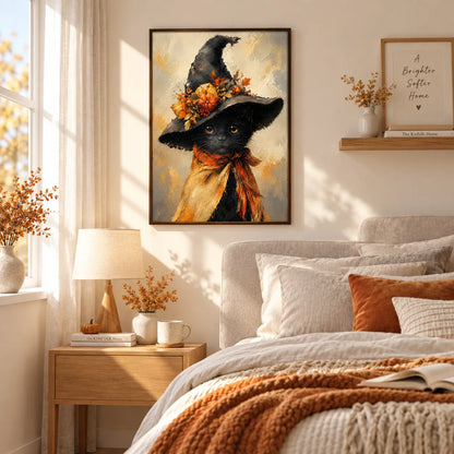 Black Cat Witch Hat Autumn Wall Art 6