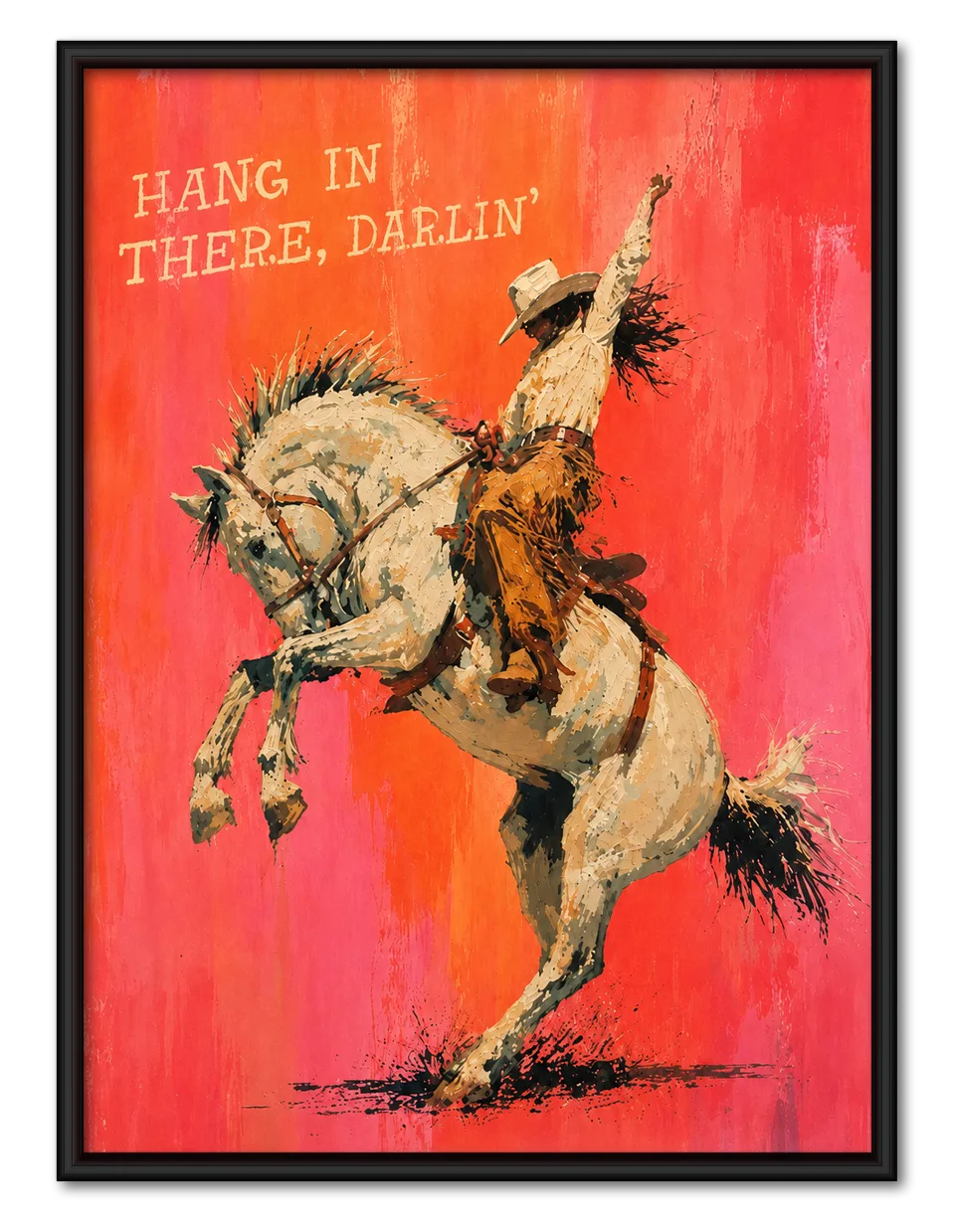 Cowboy Riding Horse Hang In There Wall Art 1